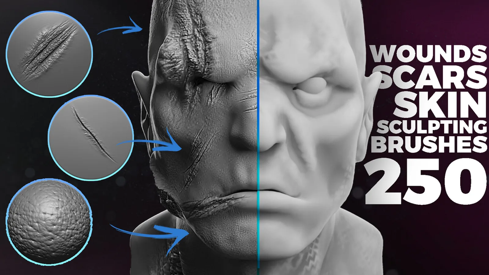 250+ Wounds & Scars Sculpting Brushes for ZBrush & Blender