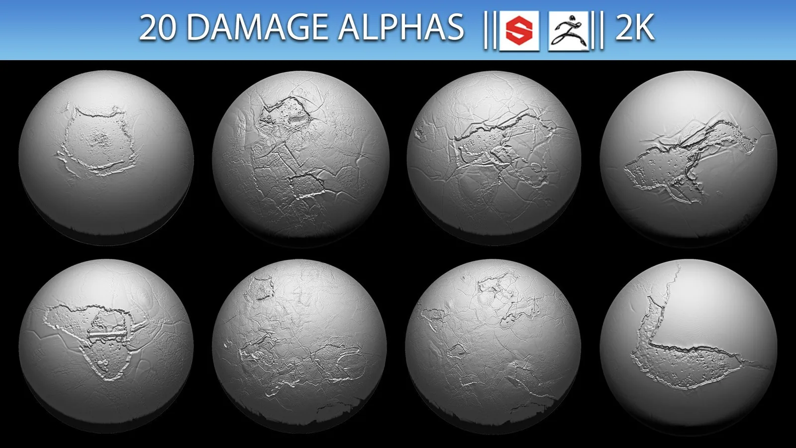 20 Damage Alphas (ZBRush, Substance, 2K) preview 1