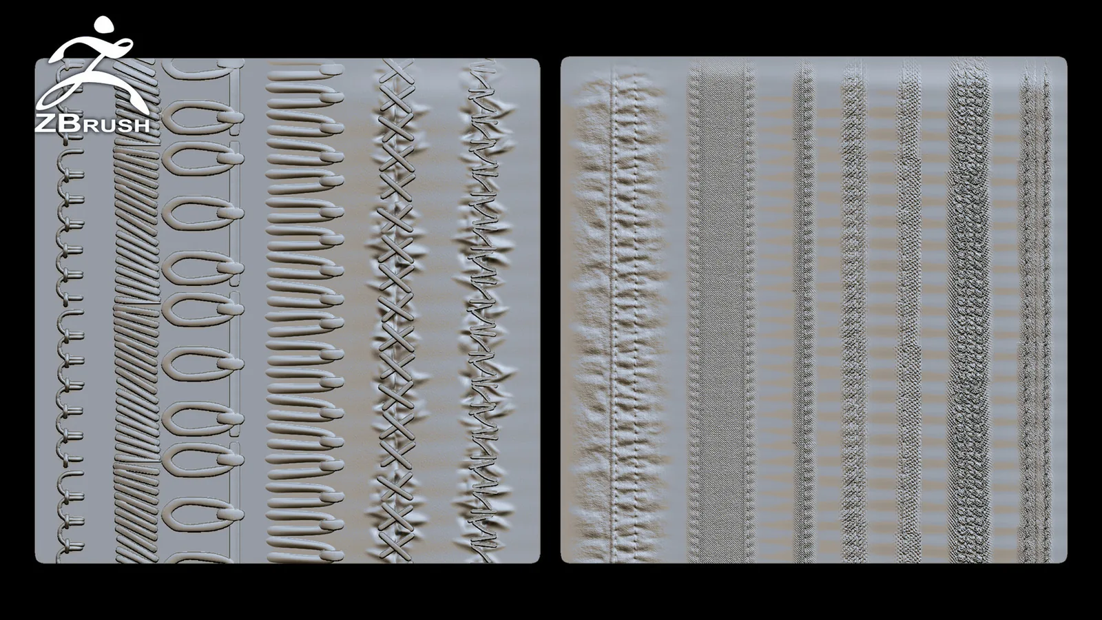 Seams and Stitches ZBrush Alphas + Brush preview 2