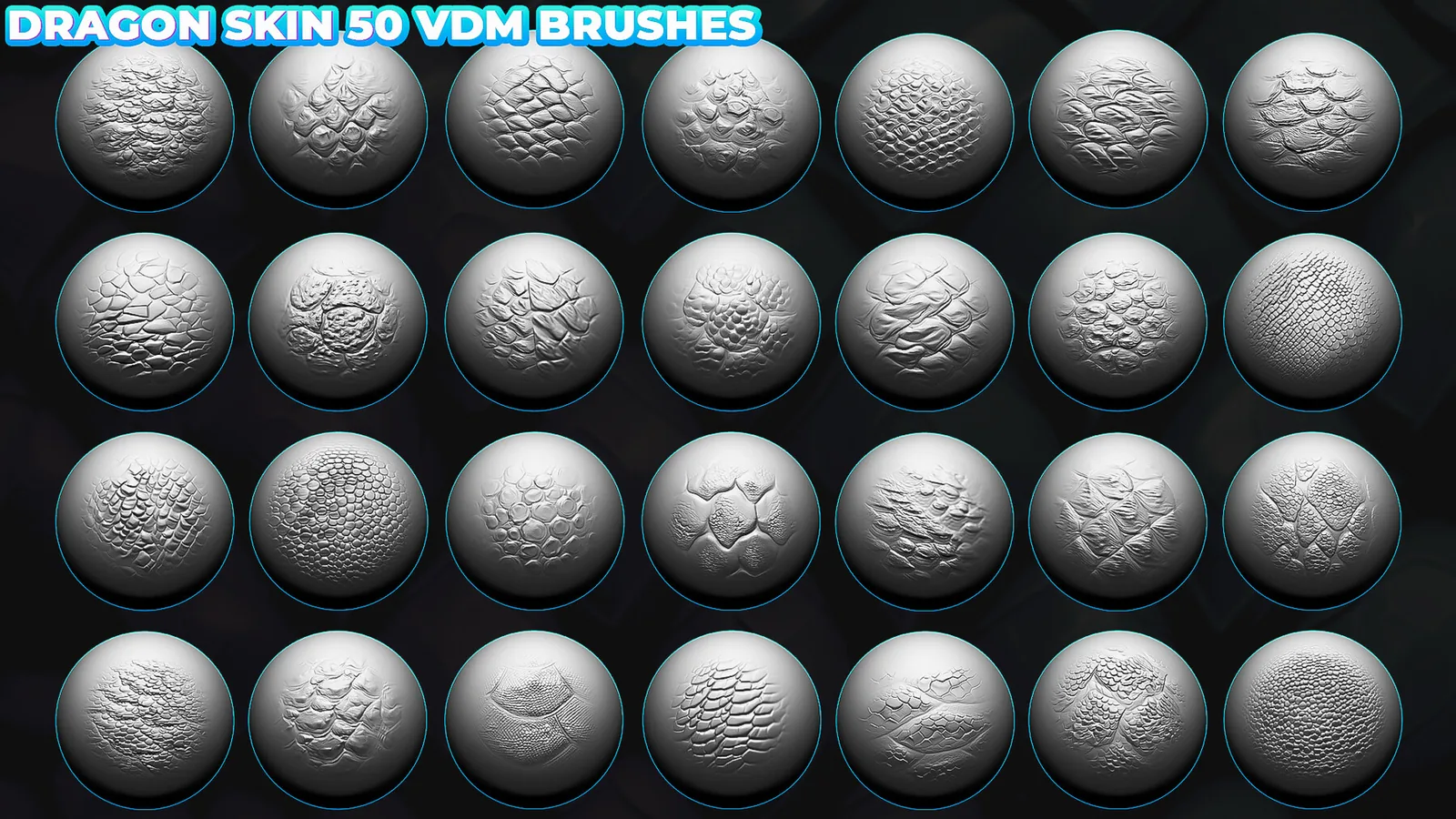 Dragon Skin 50 VDM Brushes for ZBrush. 400+ Dragon Skin Alphas for ZBrush, Blender preview 2
