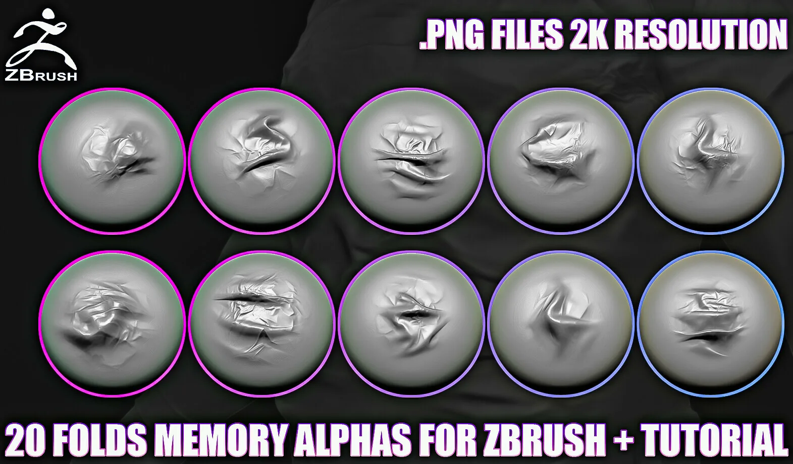 20 Folds Memory Alphas for ZBrush (2K, PNG) preview 2
