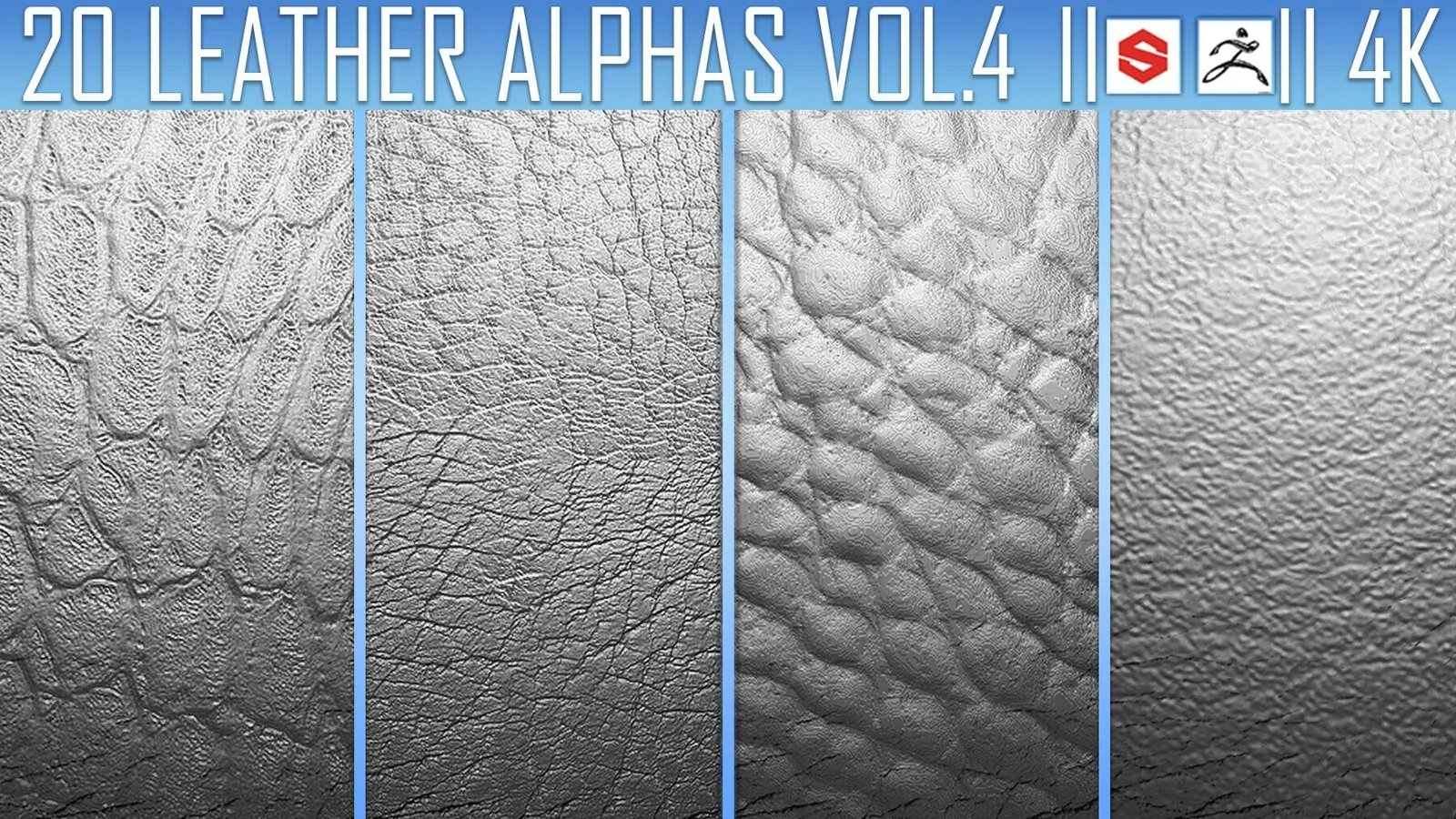 20 Leather Alphas Vol.4 (ZBrush, Substance, 4K)