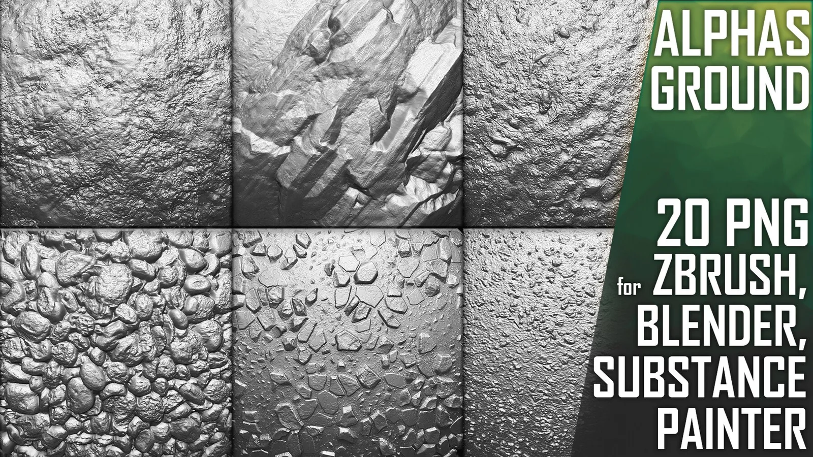 20 Ground Alphas vol.4 for ZBrush, Blender (2K, PNG)