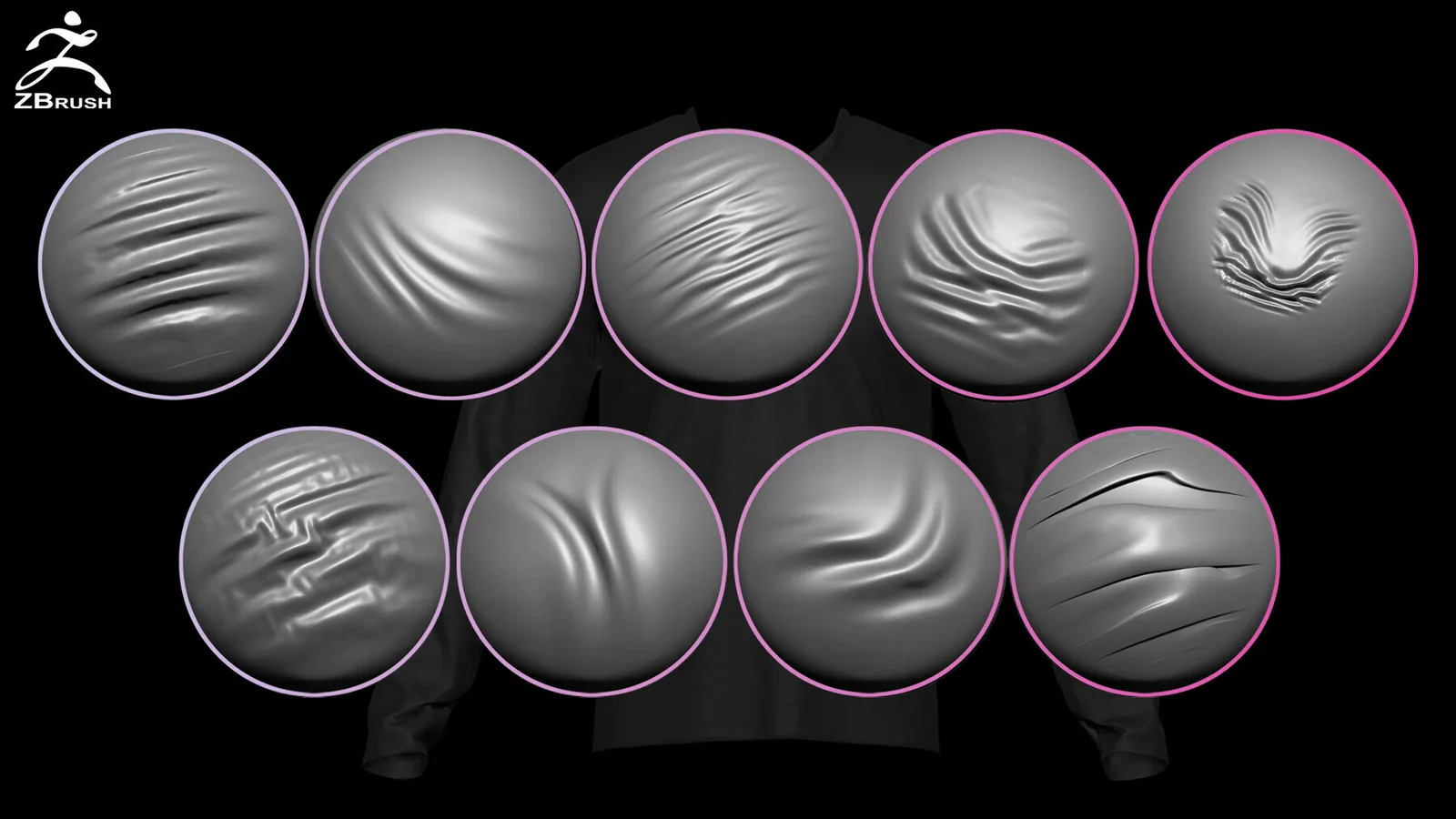 20 Folds VDM Brush for ZBrush + 20 Alphas (PSD) preview 1
