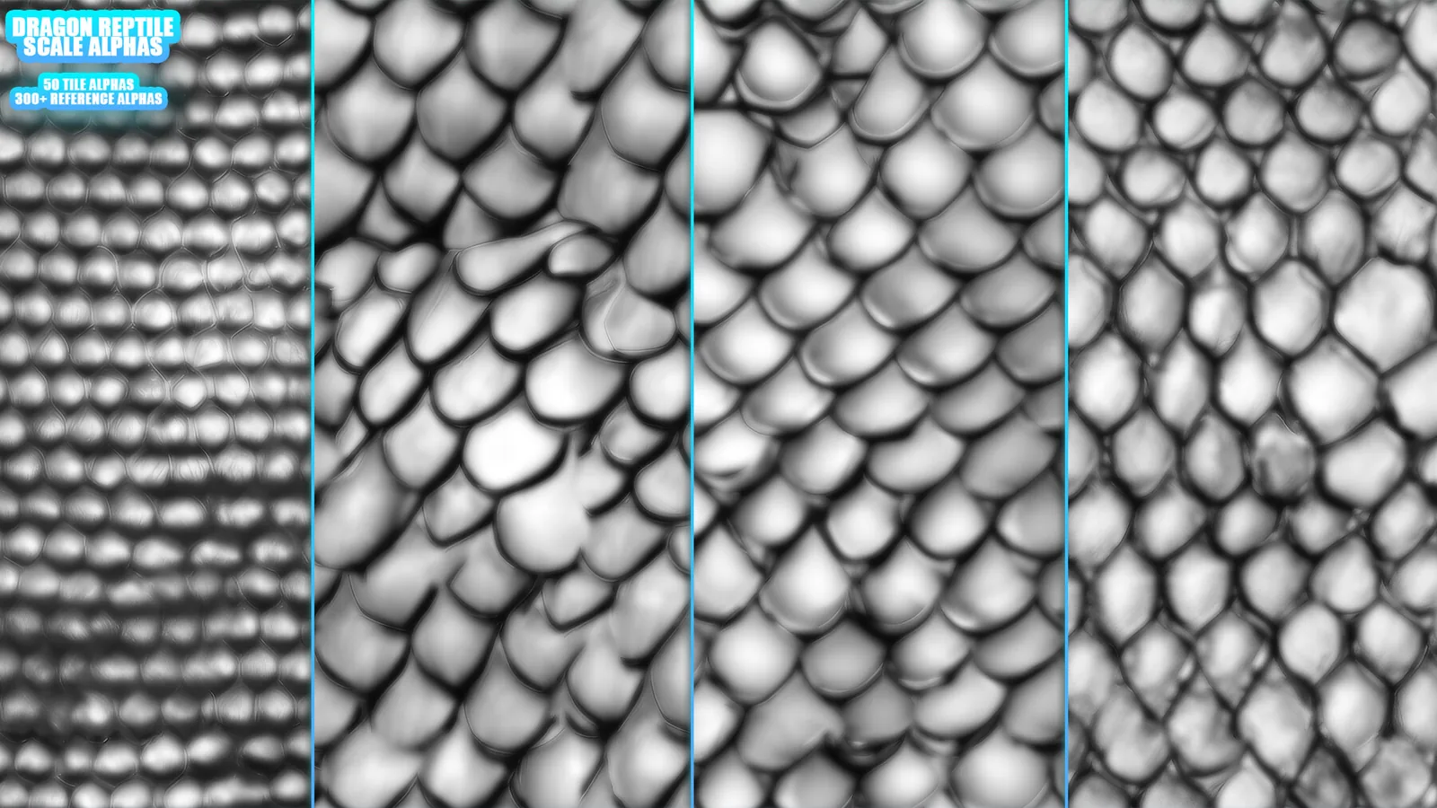 Dragon (Reptile) Scales Alphas for ZBrush, Blender ( tile alphas) vol. + Bonus - Blender Brushes preview 2