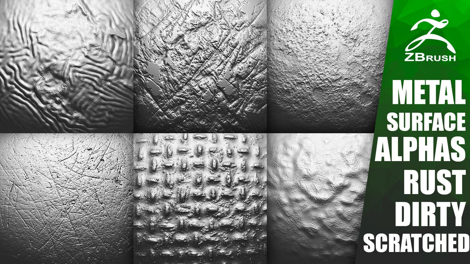 26 Metal Surface Alphas for Zbrush (Rust, Scratched, Dirty)