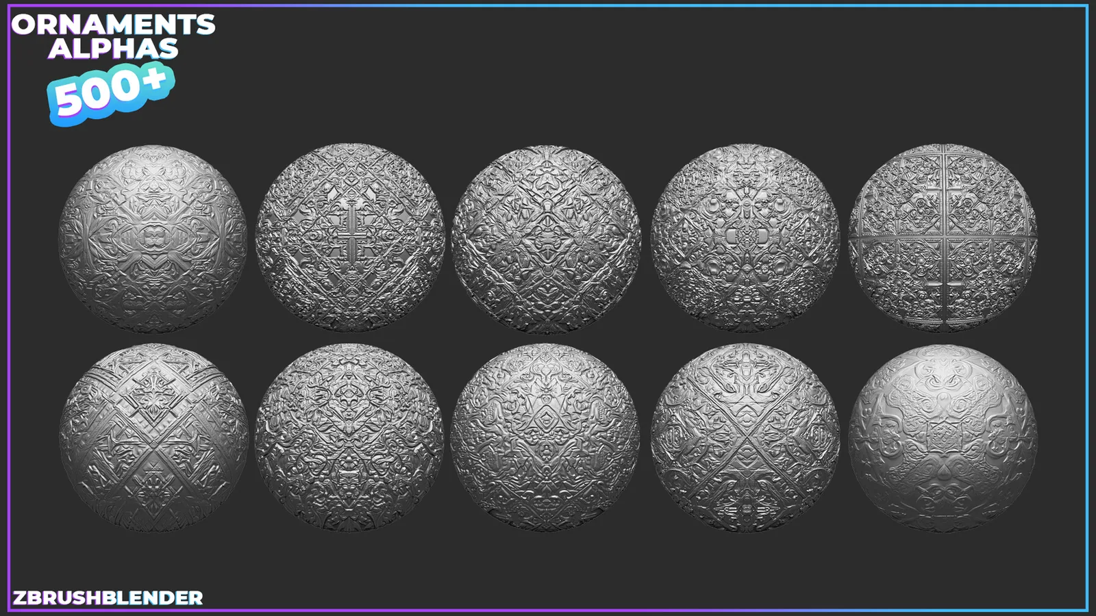 500+ Ornaments Tileable Alphas (Displacement Maps) for ZBrush, Blender, Substance Painter vol.5 preview 2