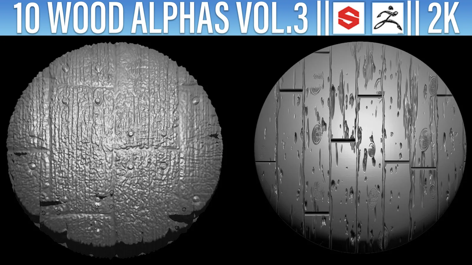 10 Wood Alphas Vol.3 (ZBRush, Substance, 2K, PSD) preview 3