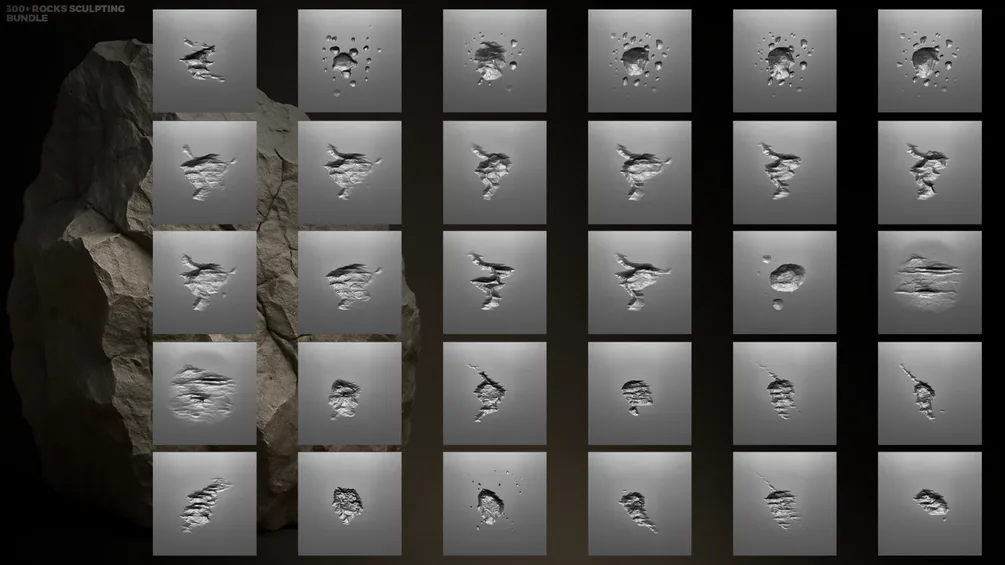 300+ Rock Alpha Brushes - Ultimate ZBrush & Blender Sculpting Bundle preview 7