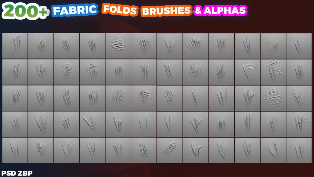 200 Brushes & Alphas for Sculpting Fabric Folds - ZBrush Toolkit preview 4