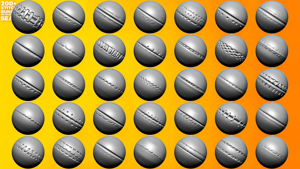 200+ Seams & Stitches Sculpting Bundle (Brushes for ZBrush and Alphas) preview 2