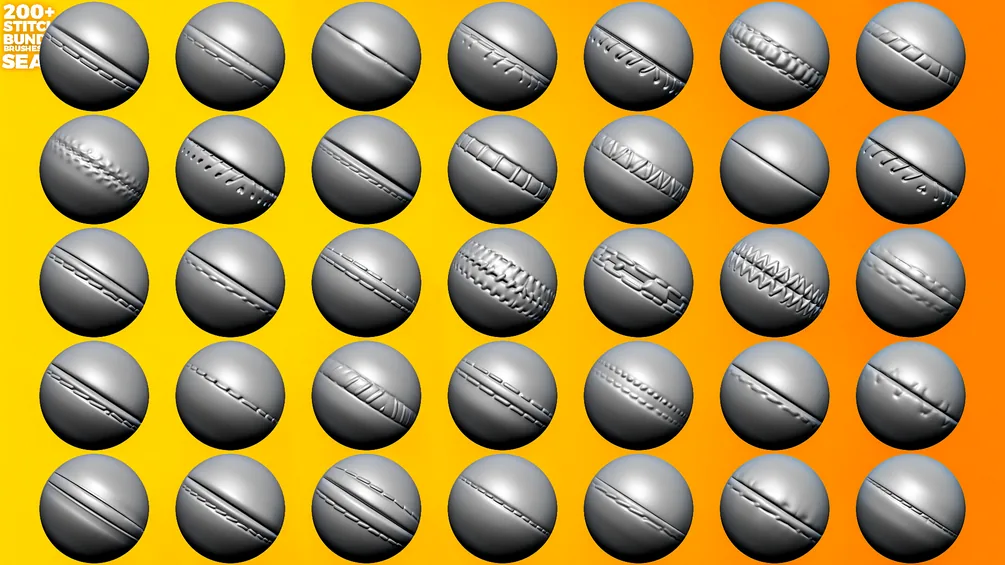 200+ Seams & Stitches Sculpting Bundle (Brushes for ZBrush and Alphas) preview 3