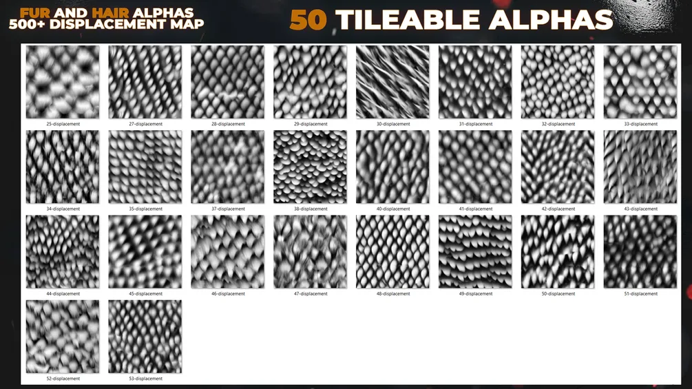 500+ Fur and Hair Alphas (Displacement Maps) for ZBrush, Blender, Substance Painter vol.13 preview 6