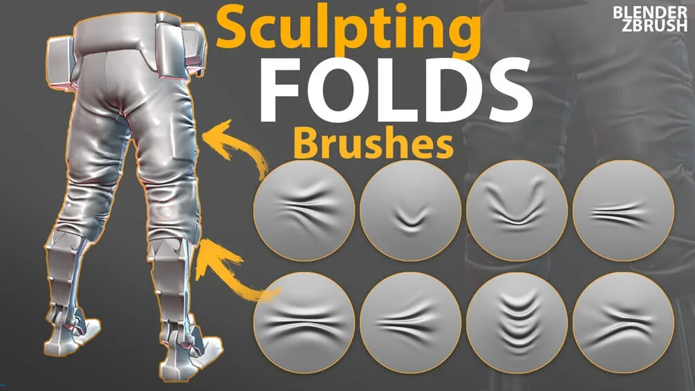 Sculpting Fabric Brushes for Blender, ZBrush. Compression Folds Brushes