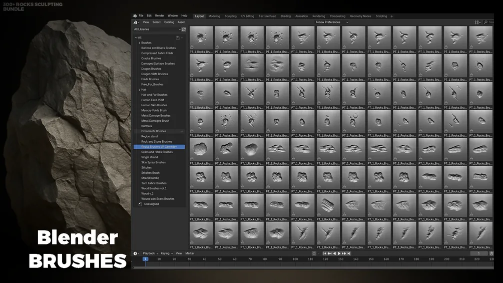 300+ Rock Alpha Brushes - Ultimate ZBrush & Blender Sculpting Bundle preview 2