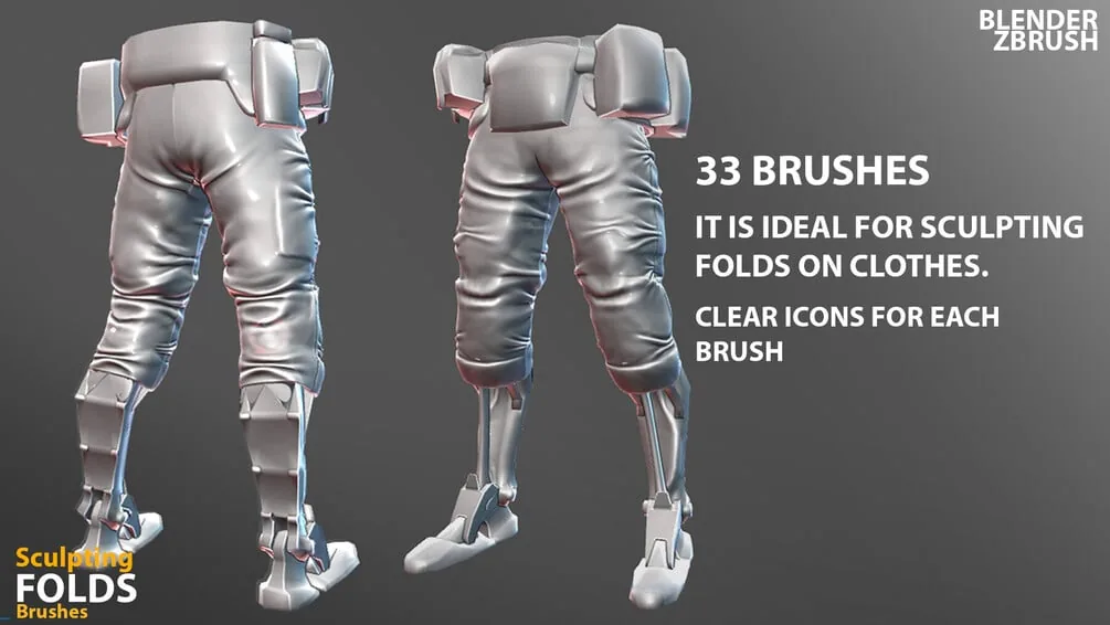 Sculpting Fabric Brushes for Blender, ZBrush. Compression Folds Brushes preview 2