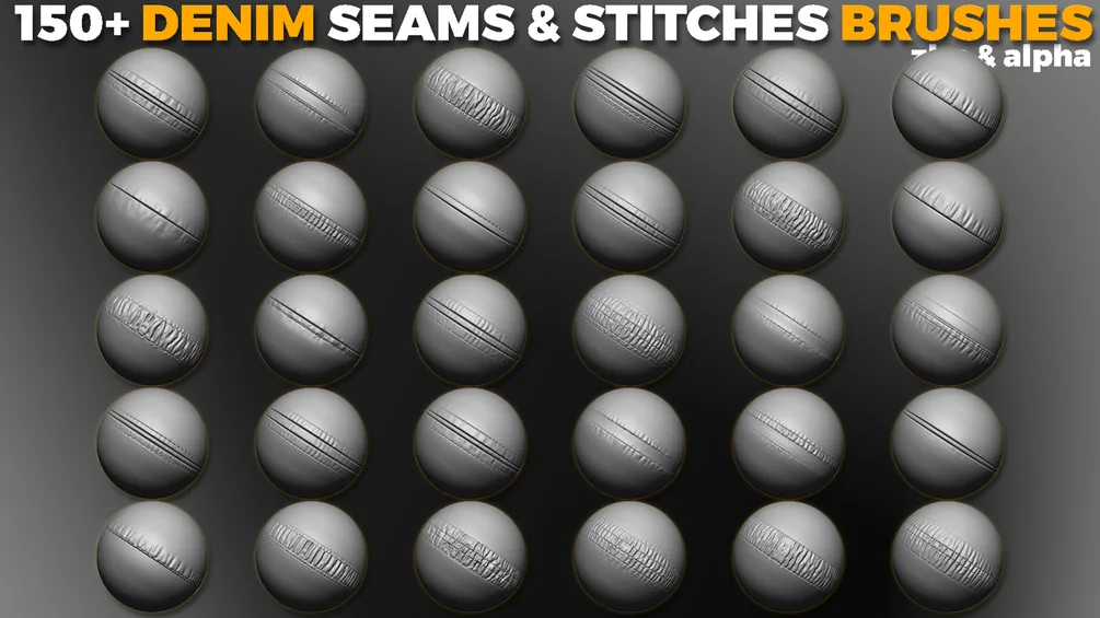 150+ Denim Seams & Stitches Brushes for ZBrush (BONUS - Alphas) preview 5